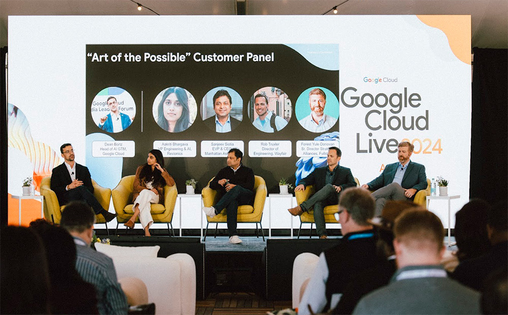 Revionics’ Aakriti Bhargava, seated second from left, is a frequent speaker at technology industry events. Photo credit: Google Cloud